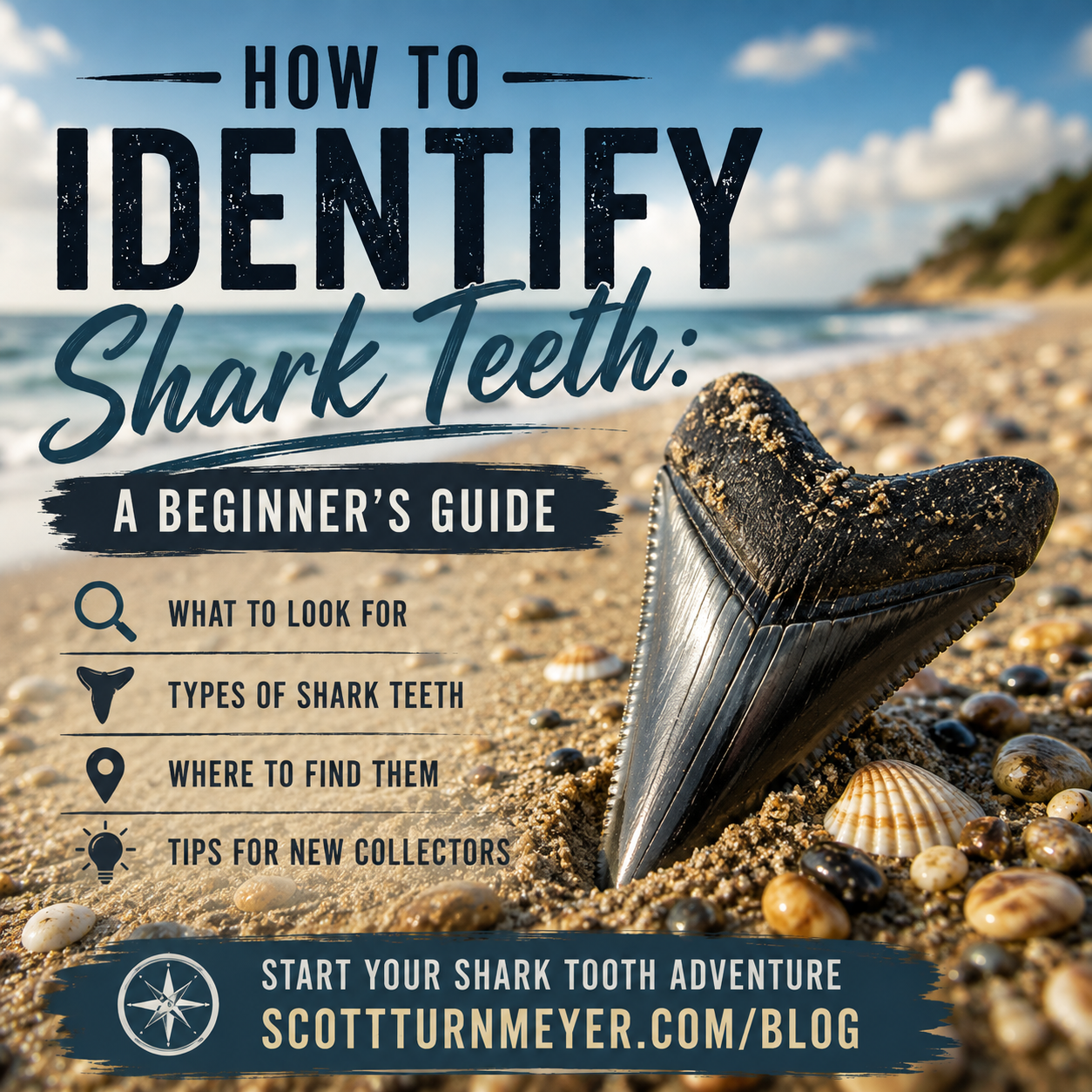 How To Identify Shark Teeth Graphic of Shark Took on a Beach