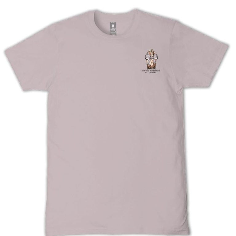 Simply Southern driftwood t-shirt with small coffee graphic on front chest