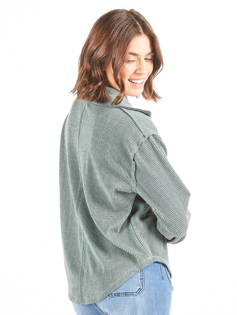 Simply Southern Knit Collard Pullover Jade