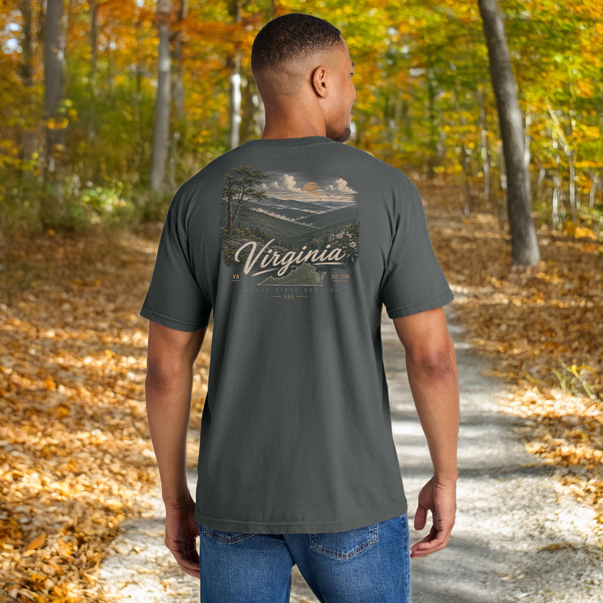 Model wearing a VIrginia Comfort Colors Pepper T-Shirt