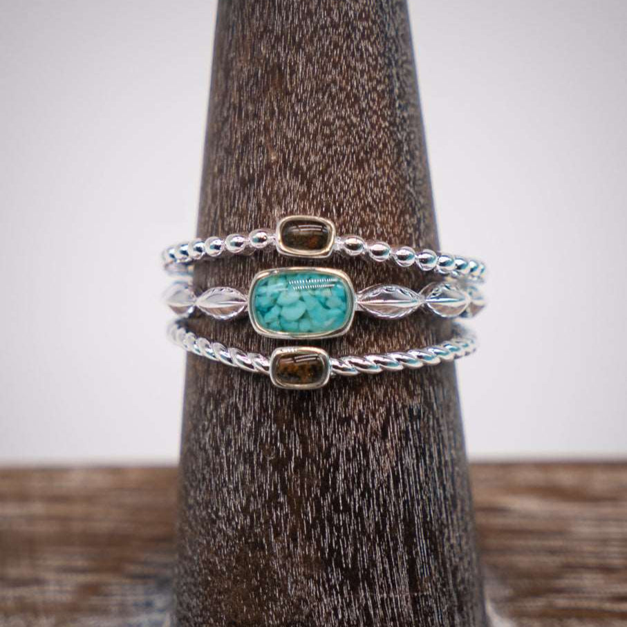 Boho Stack Ring from Dune Jewelry Featuring Turquoise and Blue Ridge Mountains Elements