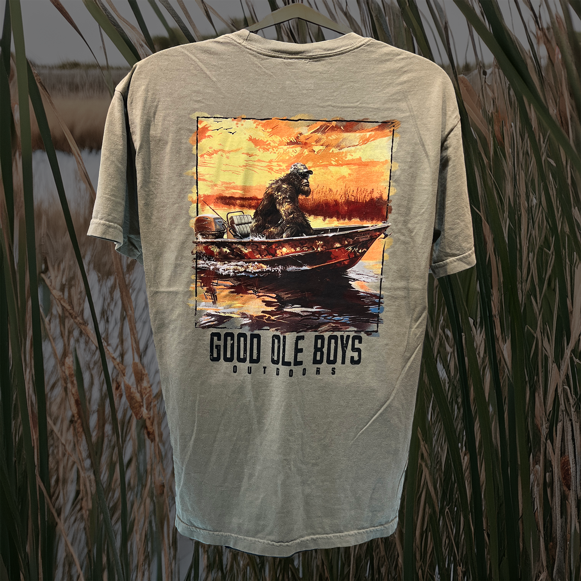 Good Ole Boys Bigfoot in Boat T-Shirt