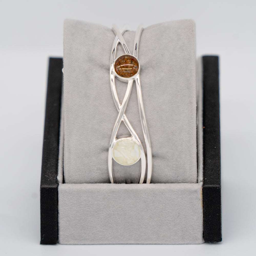 Dune Jewelry Ebb & Flow .925 Sterling Silver Cuff Bracelet - Mother of Pearl and Blue Ridge Mountain Elements - Made in the USA