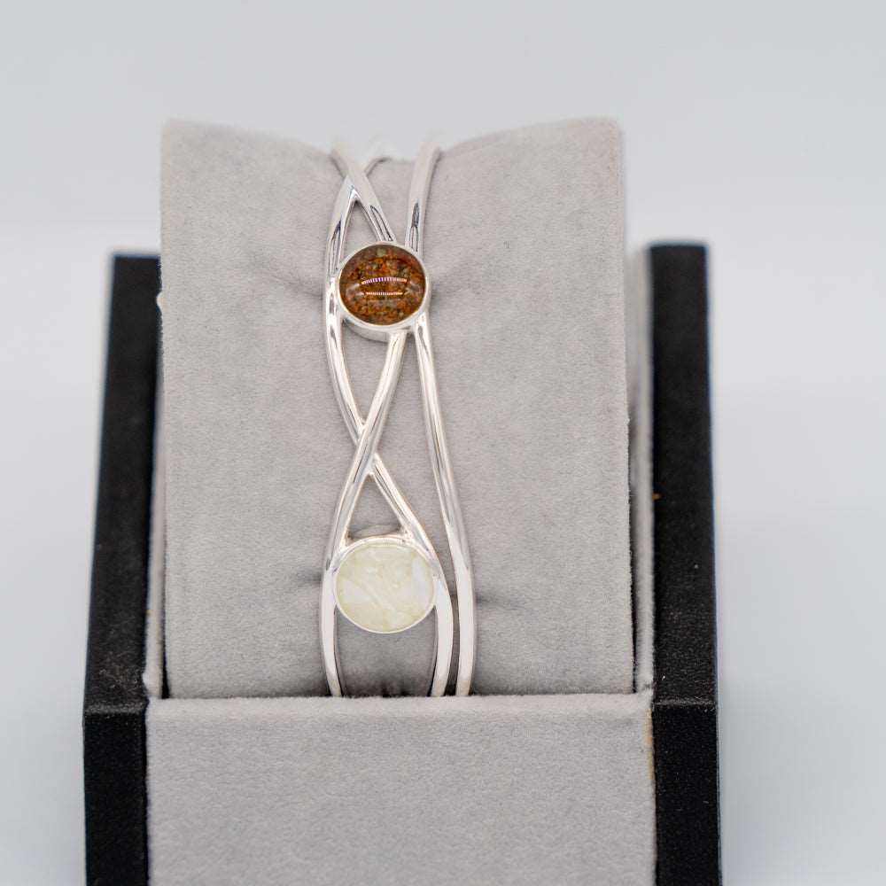 Dune Jewelry Ebb & Flow .925 Sterling Silver Cuff Bracelet - Mother of Pearl and Blue Ridge Mountain Elements - Made in the USA