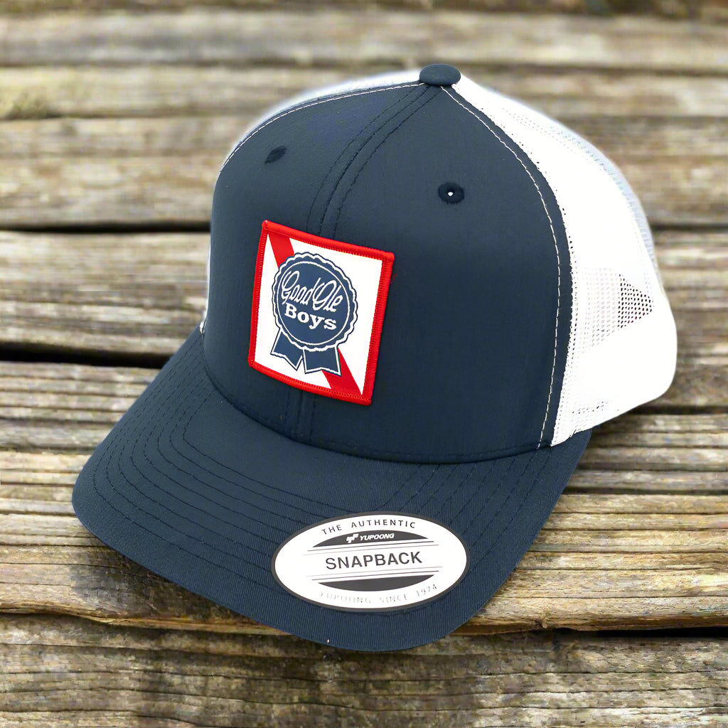 Good Ole Boys Navy & White Adjustable Snap Back Hat with Blue Ribbon Patch