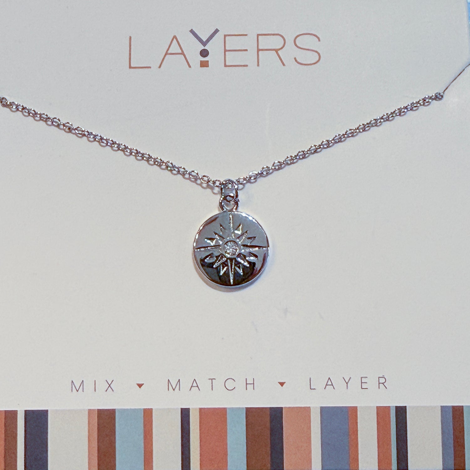 Layers Silver North Start Adjustable Necklace - Clasp-Free, Drawstring Adjuster, 13" to 34"