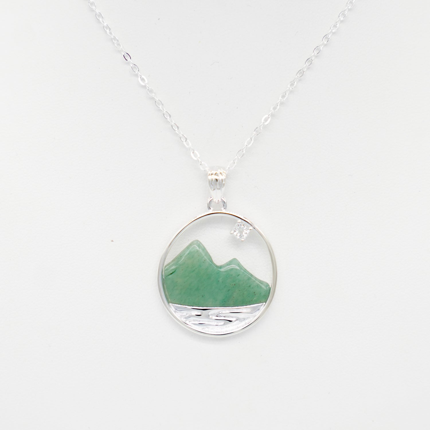 Dune Jewelry Aventuring Jade and White Topaz Sterling Silver Mountain Necklace