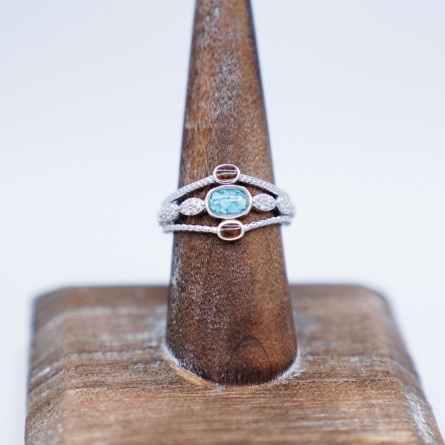 Dune Luxury BOHO Stacked Sterling Silver With Diamonds Ring