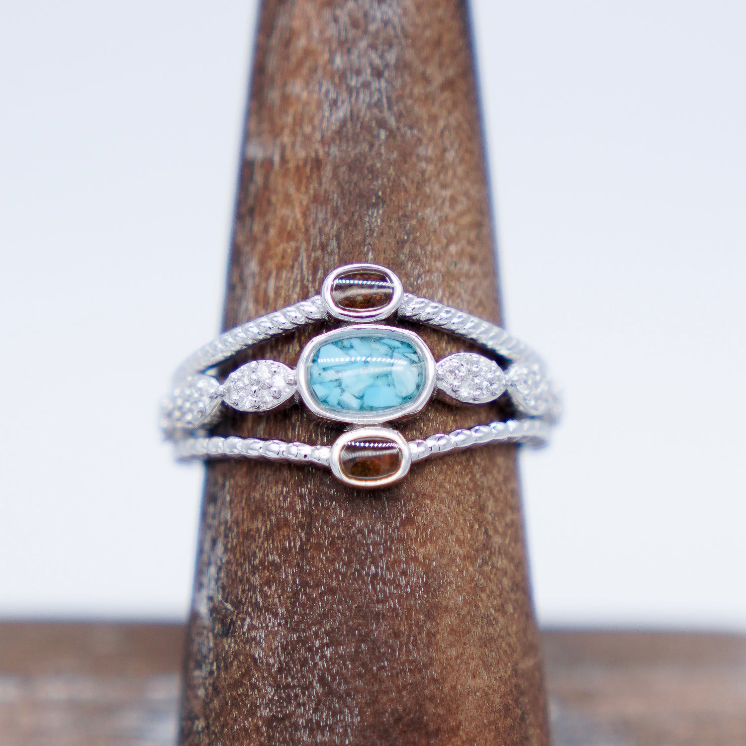 Dune Luxury BOHO Stacked Sterling Silver With Diamonds Ring