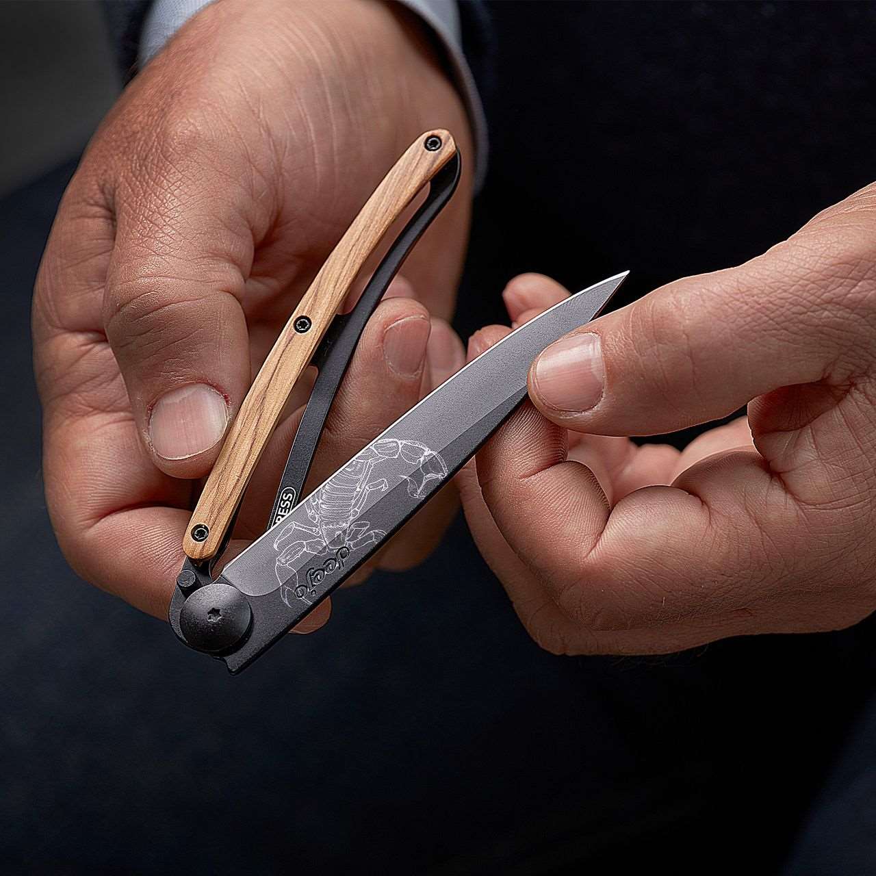 Deejo 37g Scorpio Scorpion Mythos Series Pocket Knife - Cosmic Tale in Z40C13 Stainless Steel