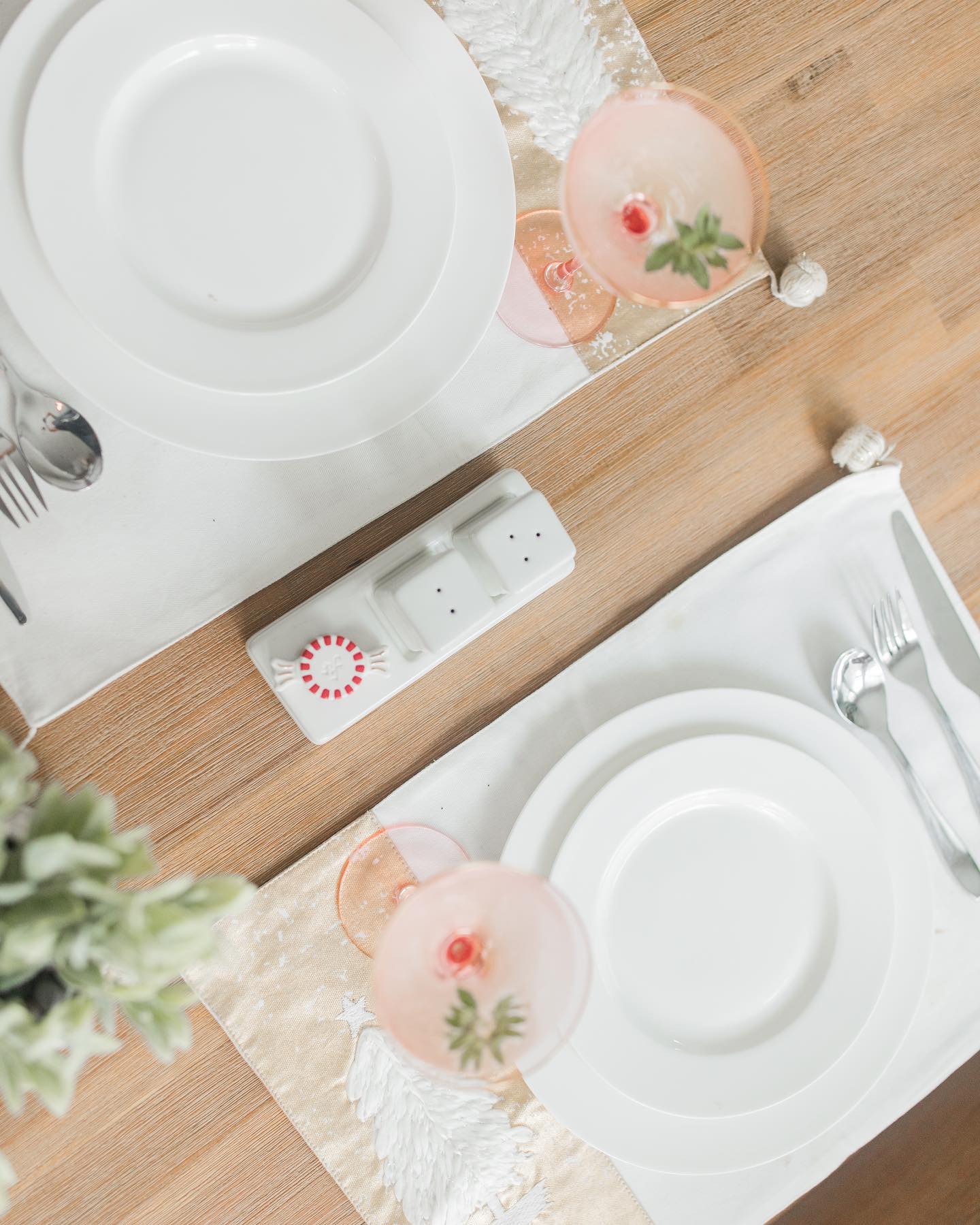 Nora Fleming Base Pinstriped Salt and Pepper Ceramic Set