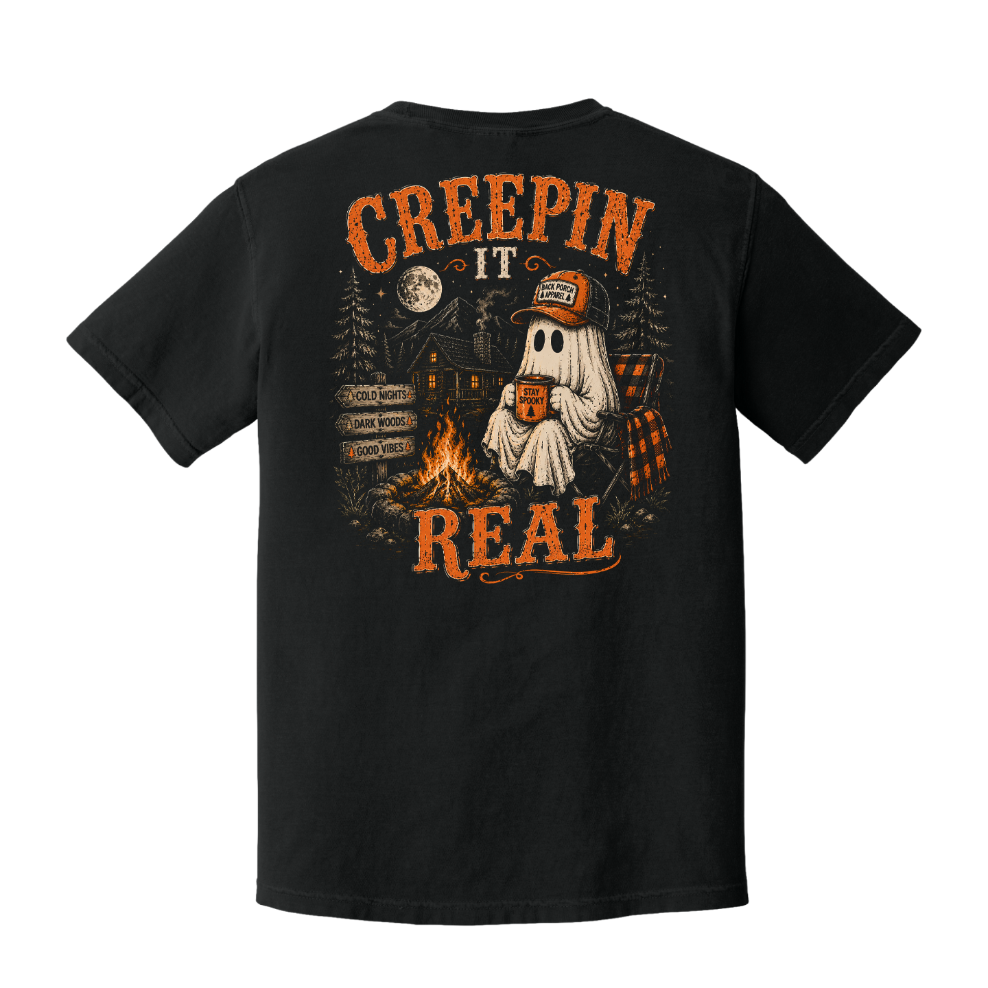 Black Comfort Colors 1717 Creepin' It Real Halloween T-Shirt by Back Porch Apparel