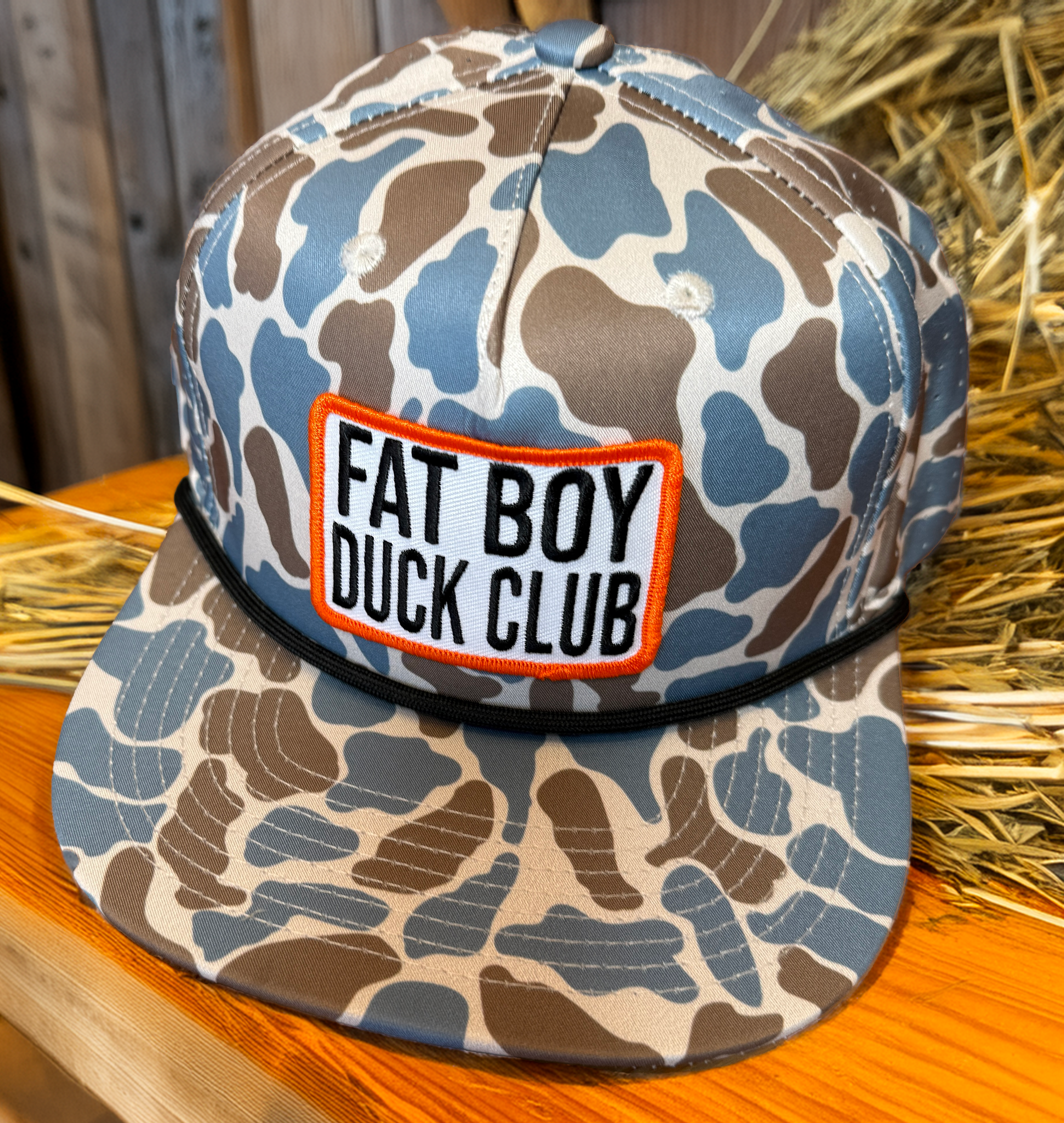 Fully Flocked Fat Boy Duck Club Blue Camo Adjustable Snap Back Hat