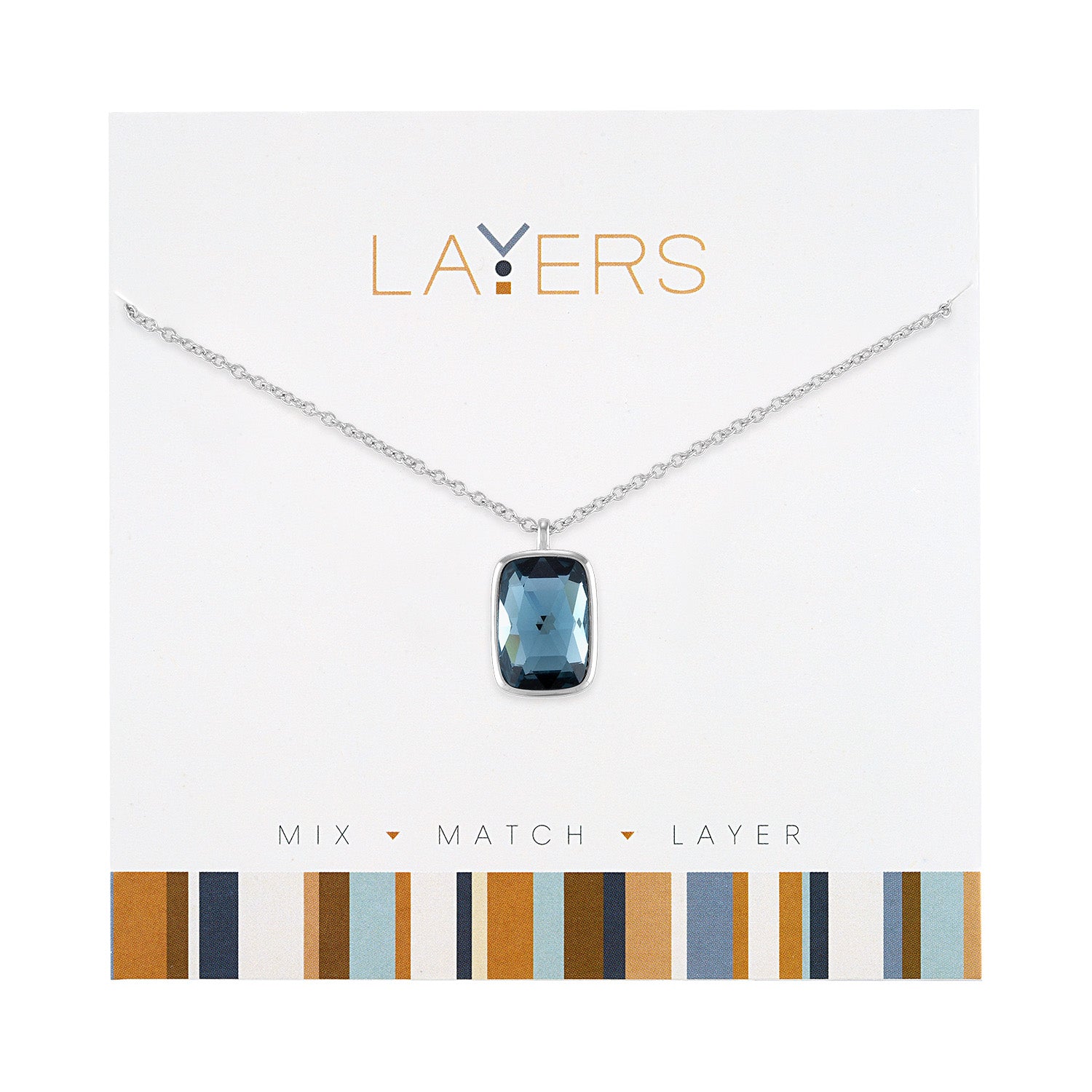 Layers Silver Square Jewel Adjustable Necklace - Clasp-Free, Drawstring Adjuster, 13" to 34"