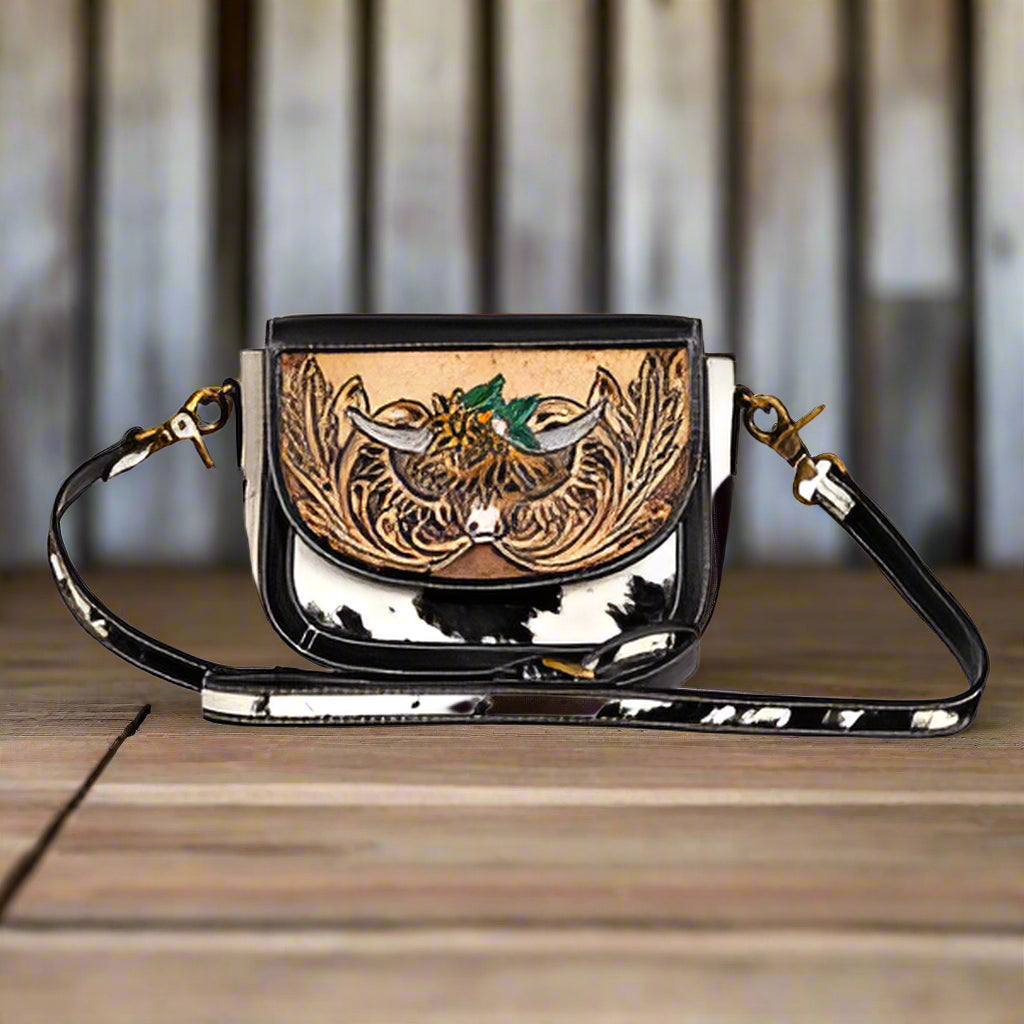 Myra Bag Bloomin Steer Small Hand Tooled Bag