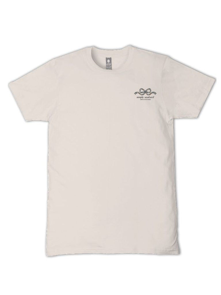 Simply Southern dust short sleeve cotton tee with small Simply Southern bow logo on chest