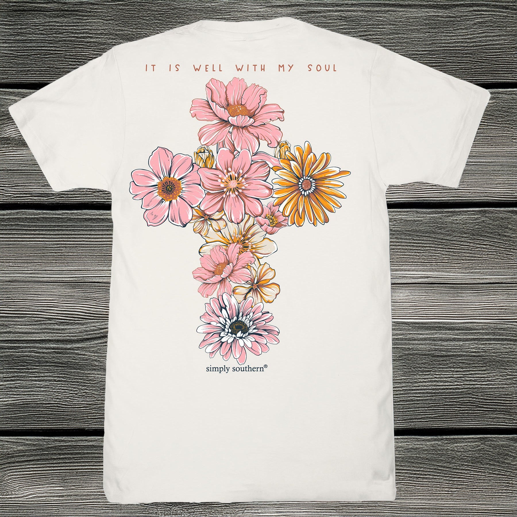Simply Southern It Is Well With My Soul linen short sleeve cotton tee with floral cross back graphic