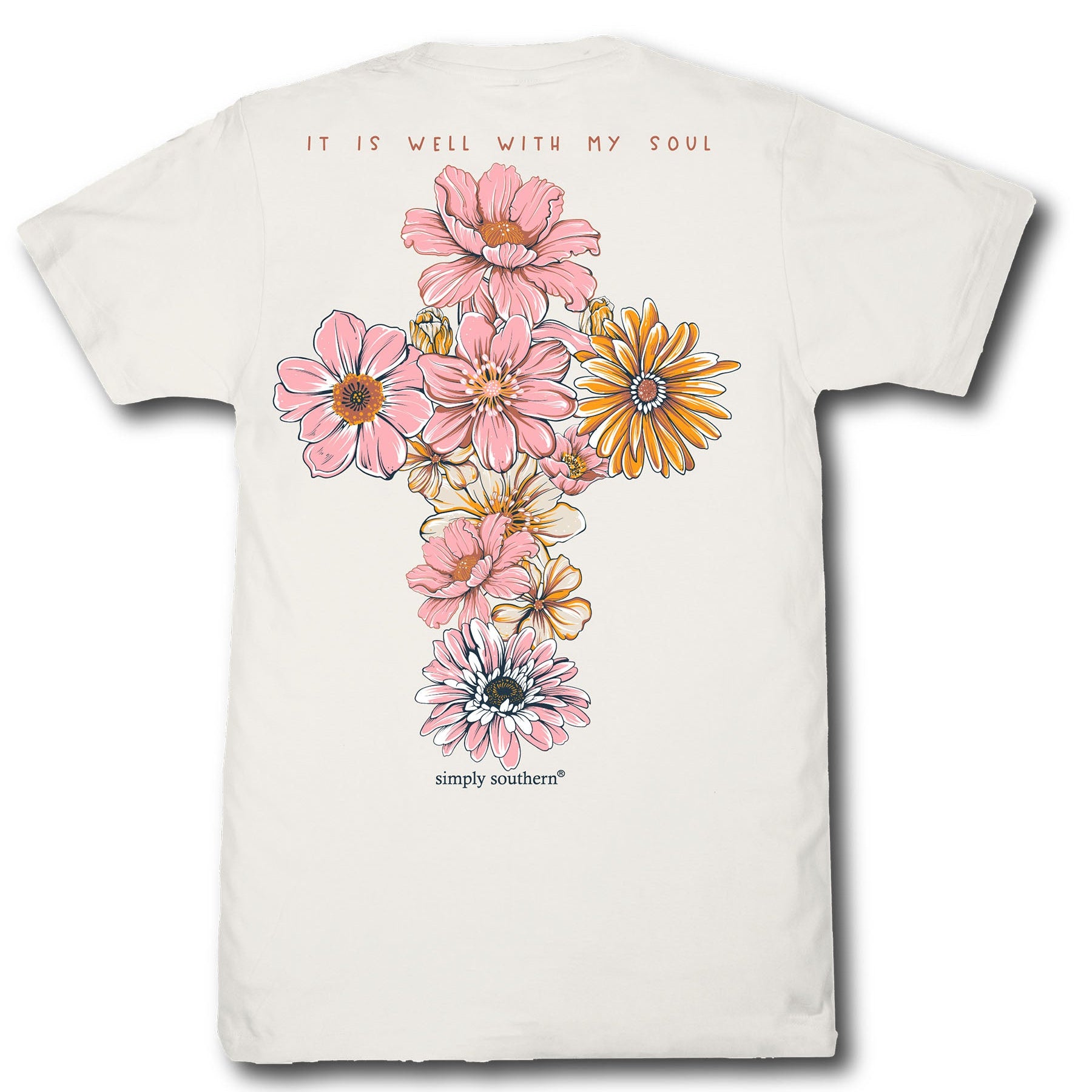 Simply Southern It Is Well With My Soul linen short sleeve cotton tee with floral cross back graphic