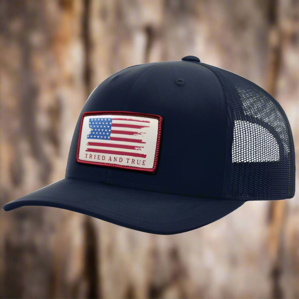 Tried & True American Flag Woven Patch Navy Hat