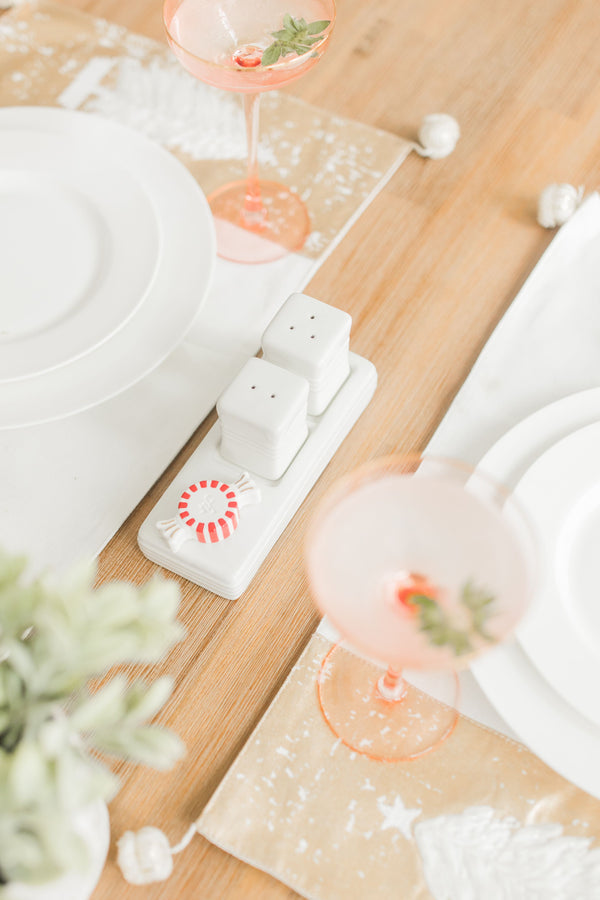 Nora Fleming Base Pinstriped Salt and Pepper Ceramic Set