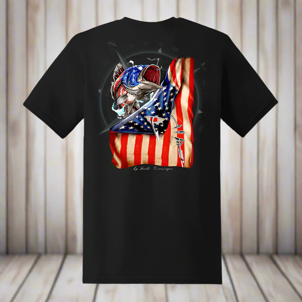 Bass Fishing USA Flag Soft Ring Spun 100% Cotton Midweight Unisex T-Shirt TShirt