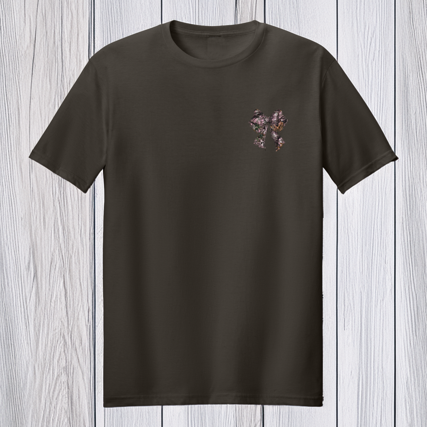 Back Porch Apparel Pink Camo Bow Short Sleeve Tshirt