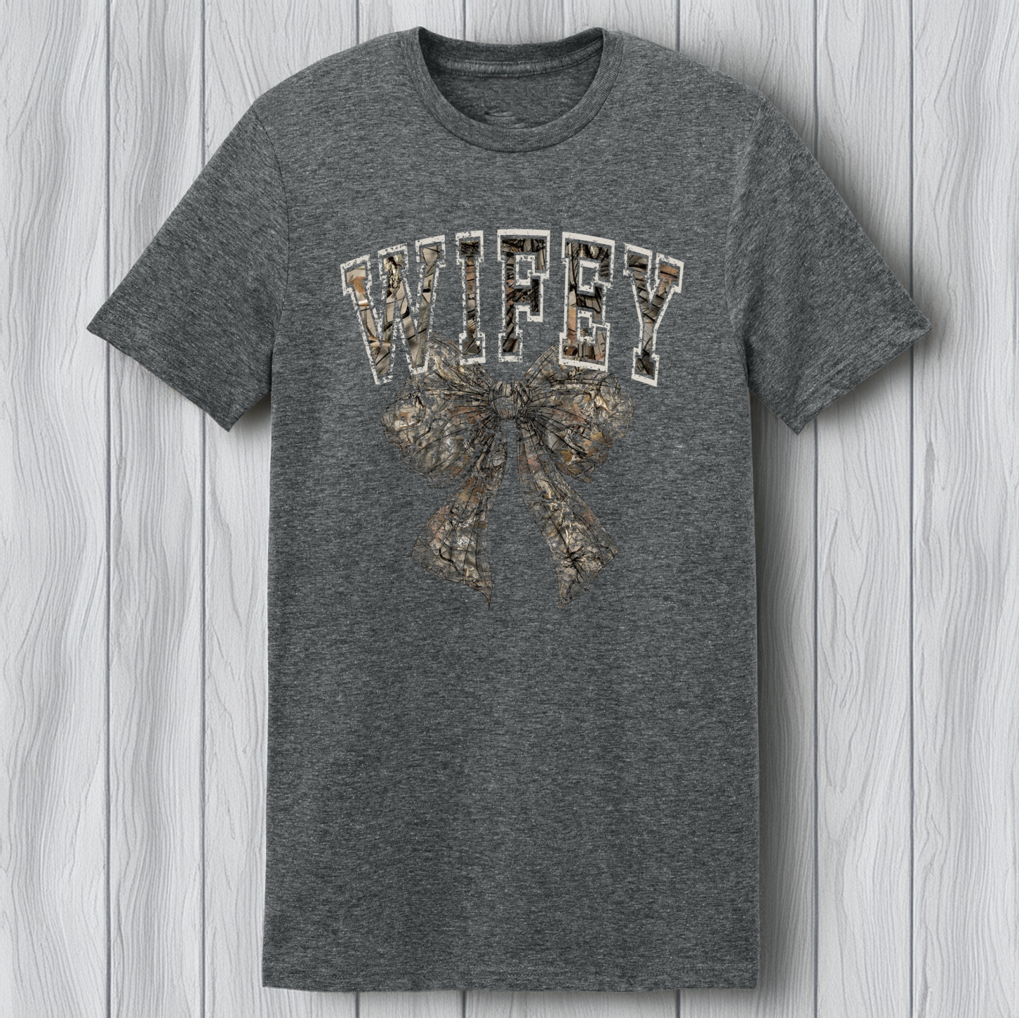 Back Porch Apparel Wifey Camouflage Bow Short Sleeve T-Shirt