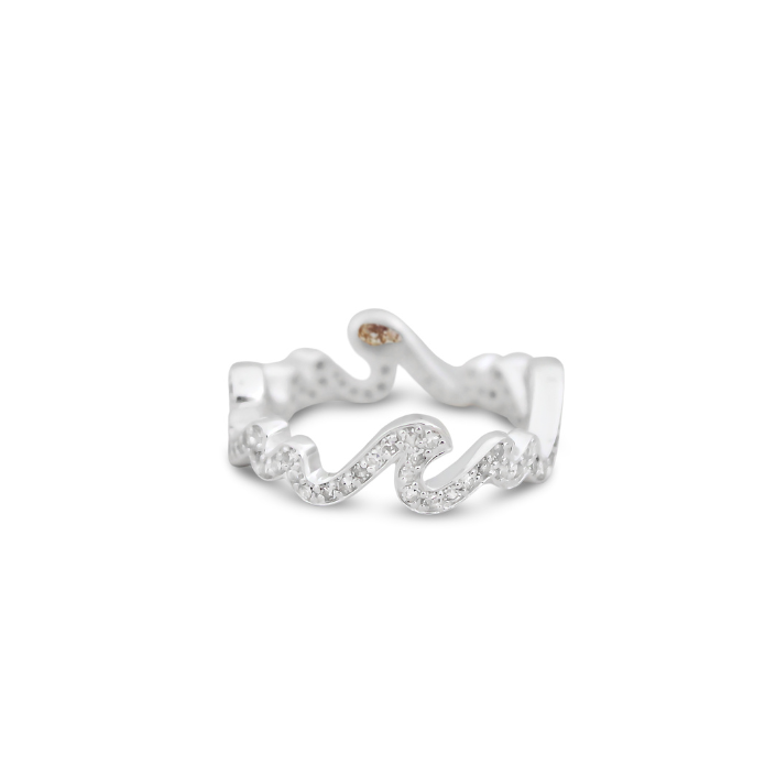 Sterling Silver Doube Wave Eternity Diamond Ring