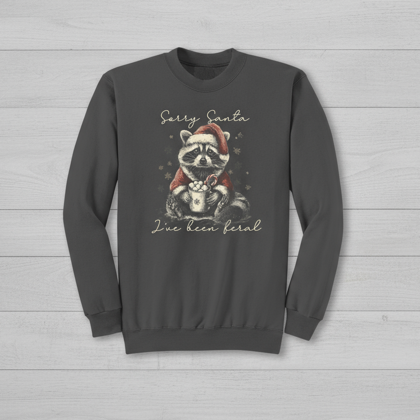 Back Porch Apparel Sorry Santa, I’ve Been Feral Raccoon Crew Sweatshirt
