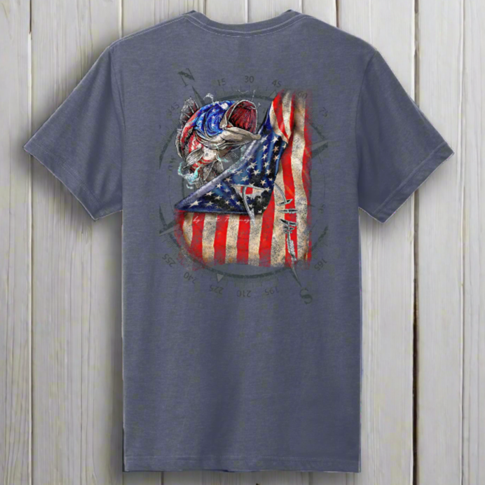 Back Porch Apparel Outdoor Collection Bass Fishing USA Flag T-Shirt