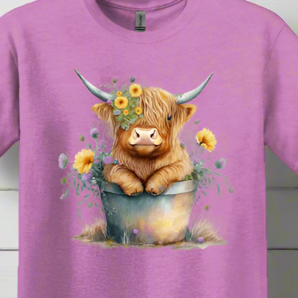 Back Porch Apparel Highland Cow with Flowers T-Shirt