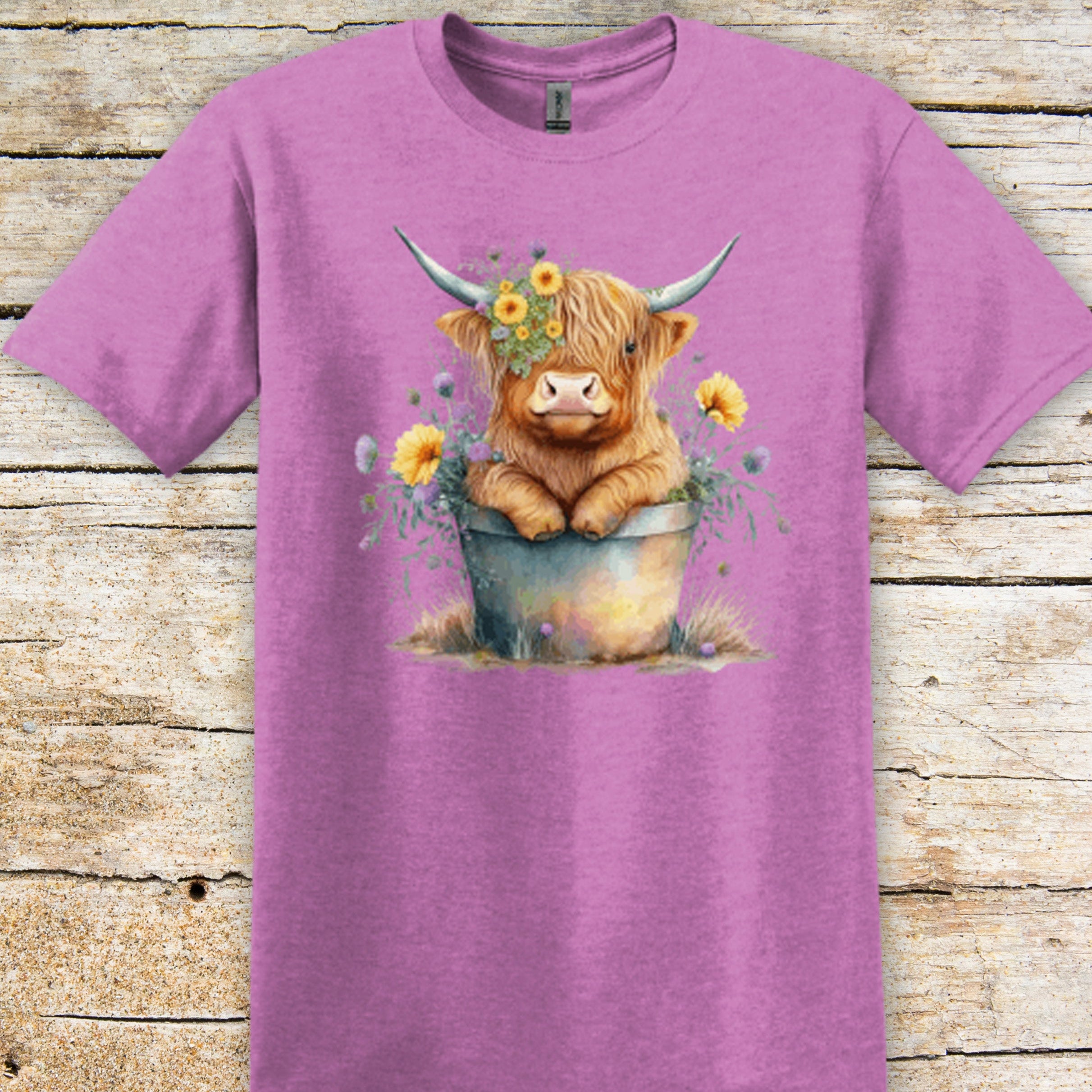 Back Porch Apparel Highland Cow with Flowers T-Shirt