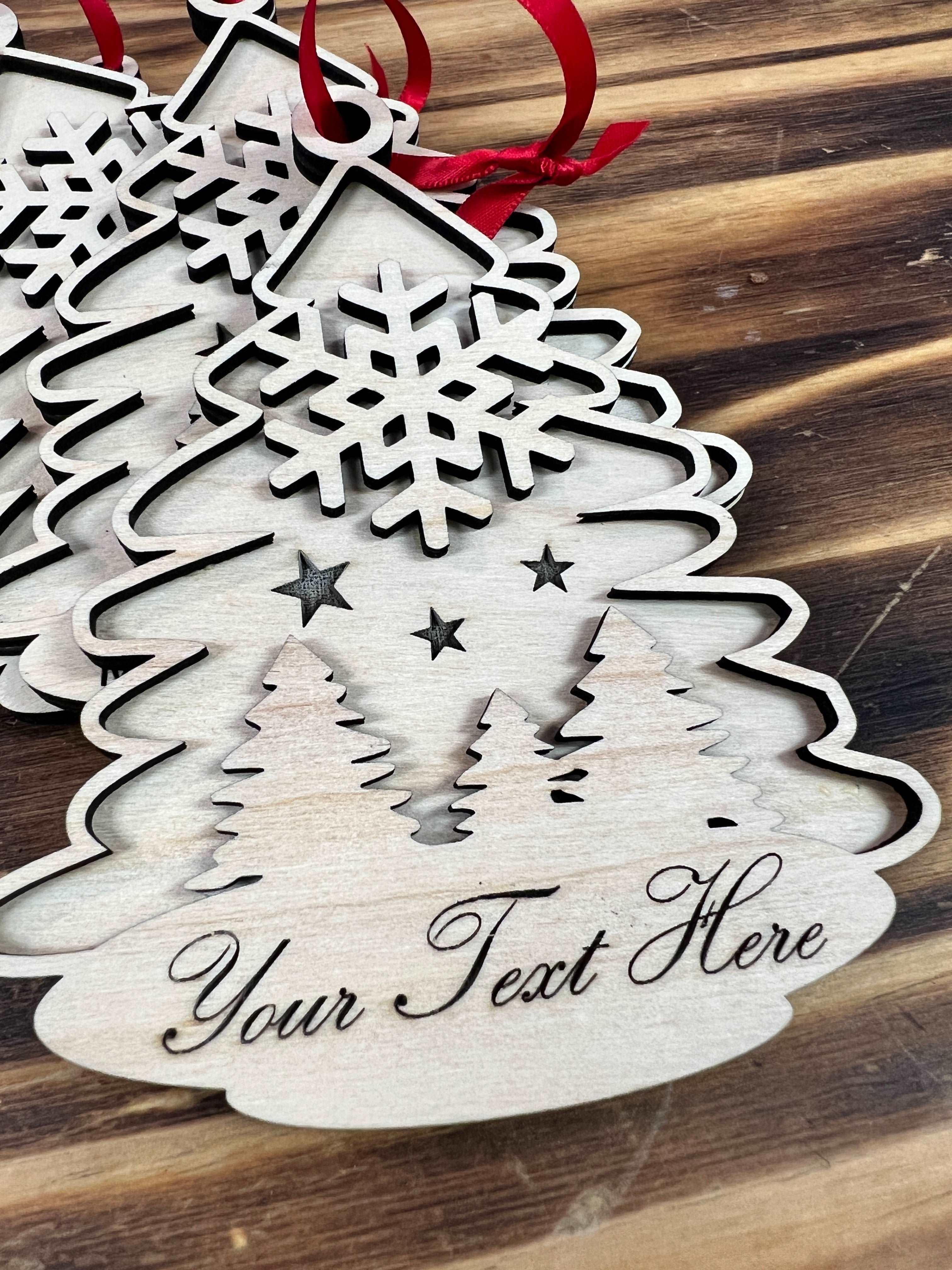 Custom 4” Tall Tree Wooden Ornament with Ribbon