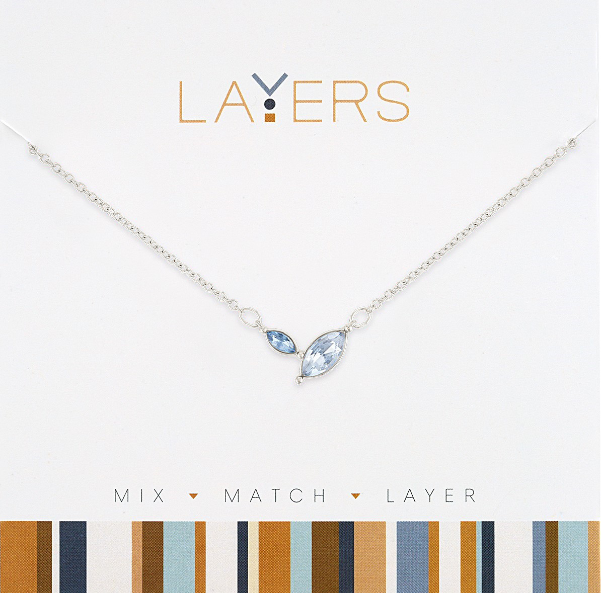 Layers Silver Double Sapphire Marquis Adjustable Necklace - Clasp-Free, Drawstring Adjuster, 13" to 34"