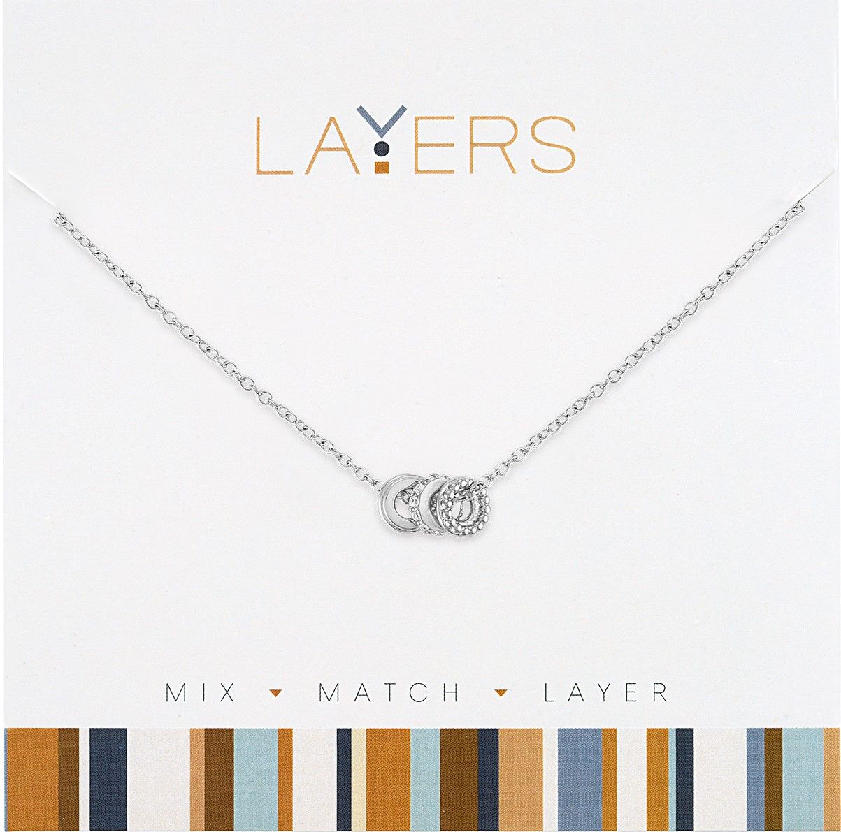 Layers Silver Trio Charm Adjustable Necklace - Clasp-Free, Drawstring Adjuster, 13" to 34"