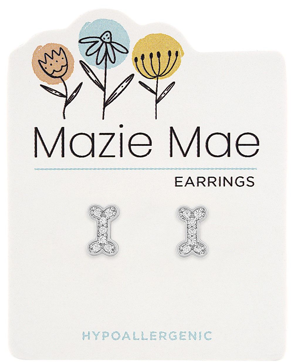 Mazie Mae Silver CZ Dog Bone Stud Earrings