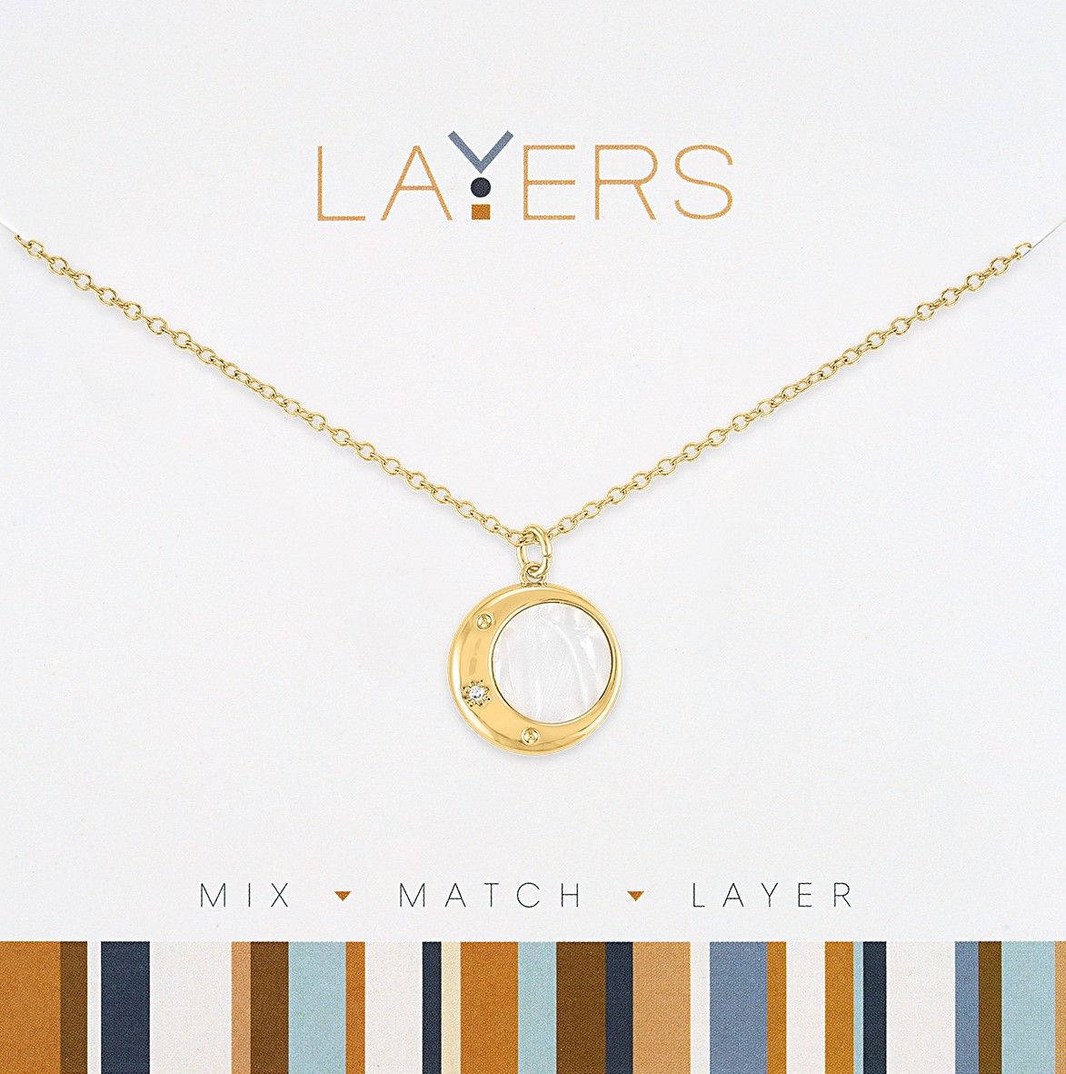 Layers Gold Lunar Moon Adjustable Necklace - Clasp-Free, Drawstring Adjuster, 13" to 34"