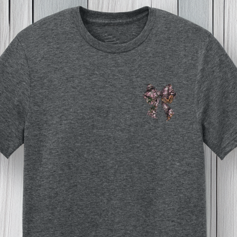 Back Porch Apparel Pink Camo Bow Short Sleeve Tshirt