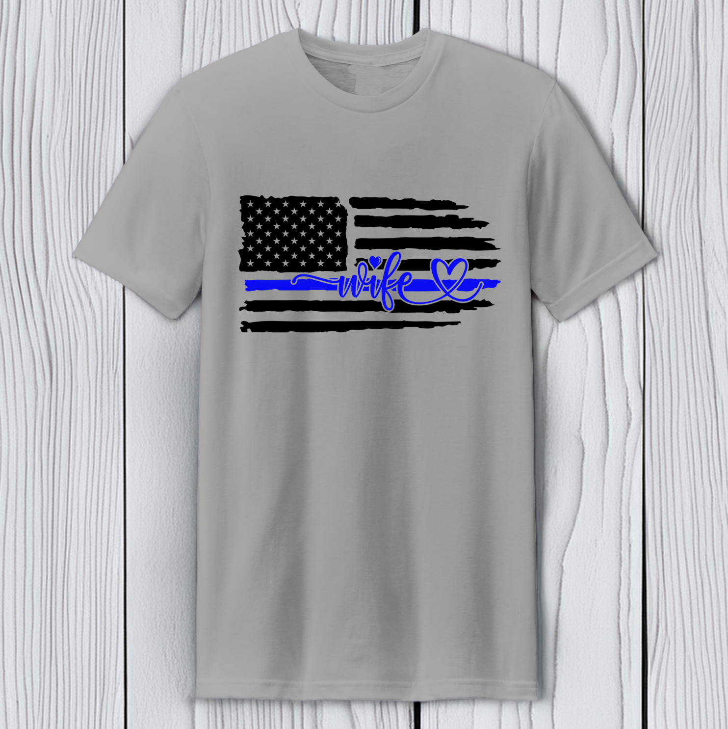 Back Porch Apparel Police Wife T-Shirt – Short Sleeve, Cotton Blend, Patriotic Flag Design