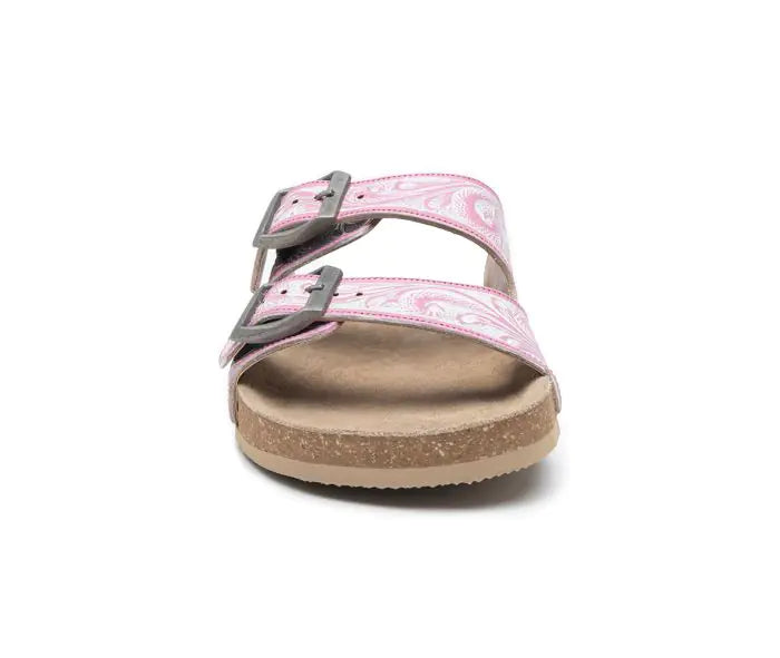 Myra Hand Tooled Leather Sandals - The Pink and White Blossom