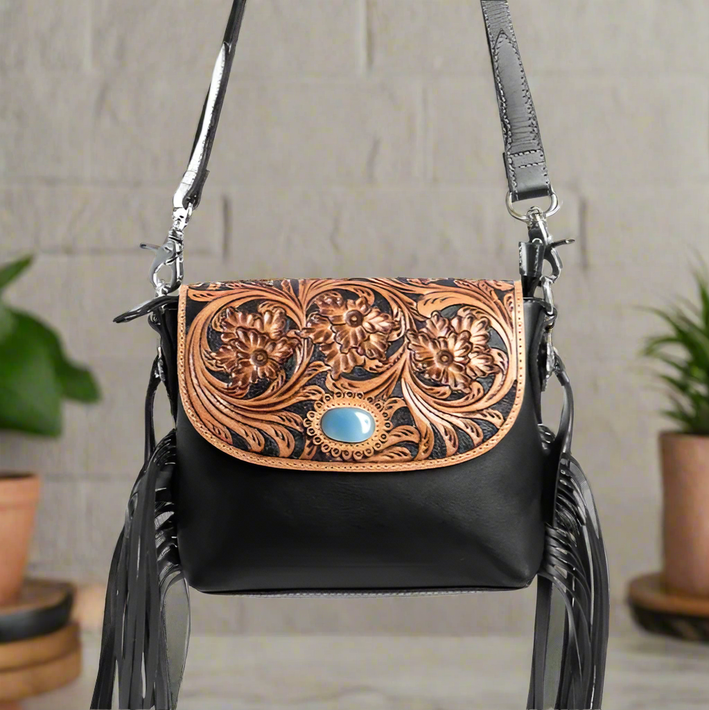 小物 NEIGHBORHOOD Leather Boa Groves BLACK Myra Bag Ebony Delight Hand-Tooled Leather Bag – Turnmeyers