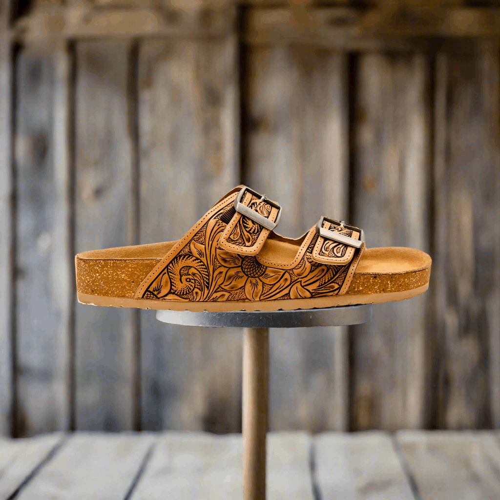 Myra Hand Tooled Leather Sandals - Footo