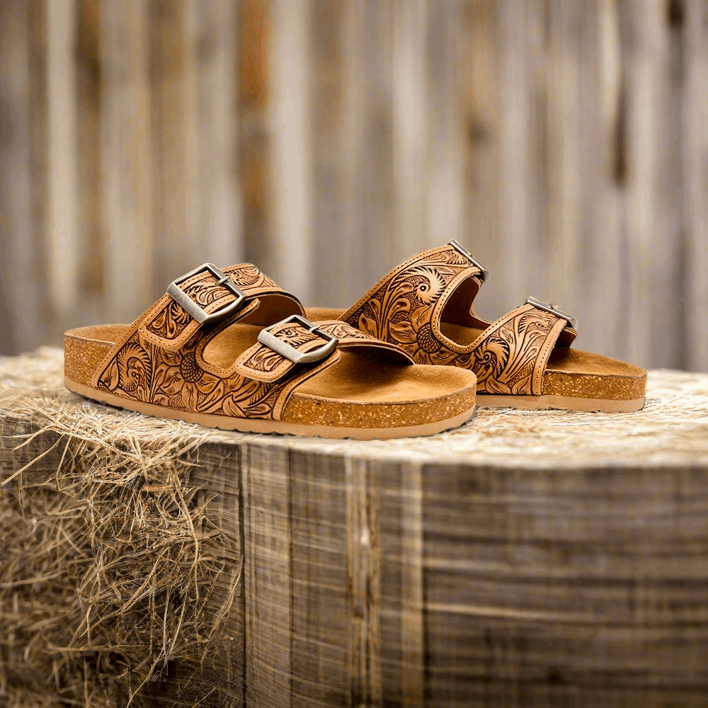 Myra Hand Tooled Leather Sandals - Footo