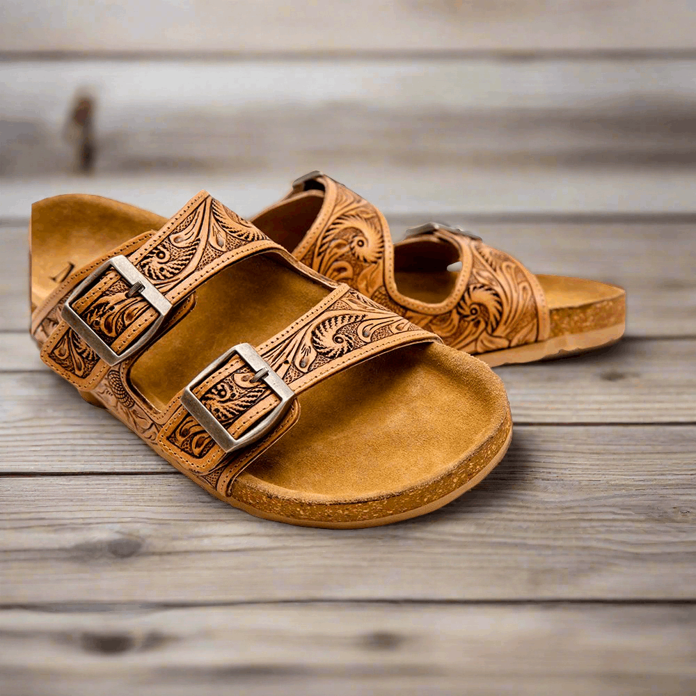 Myra Hand Tooled Leather Sandals - Footo