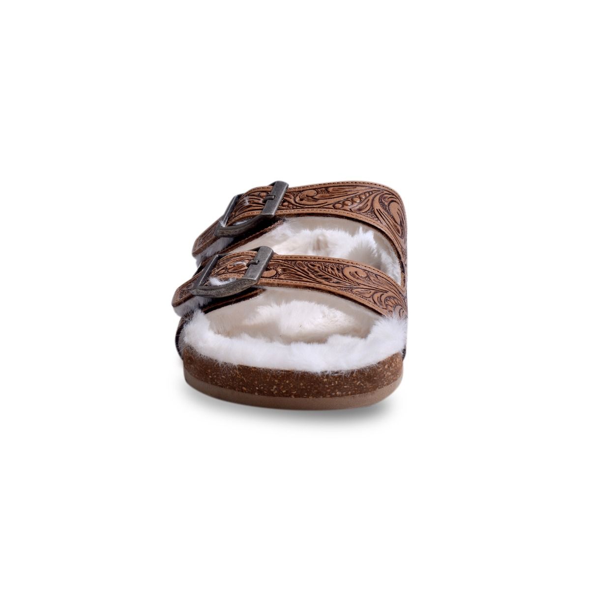 Myra Hand Tooled Leather Sandals - The Fur Lined Trail Winder