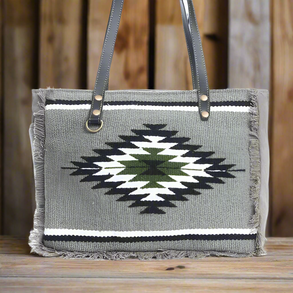 Myra Bag Algodones Small Leather, Rug and Canvas Bag in Cloud Gray