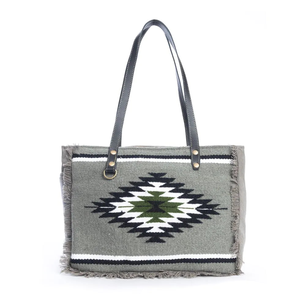 Myra Bag Algodones Small Leather, Rug and Canvas Bag in Cloud Gray