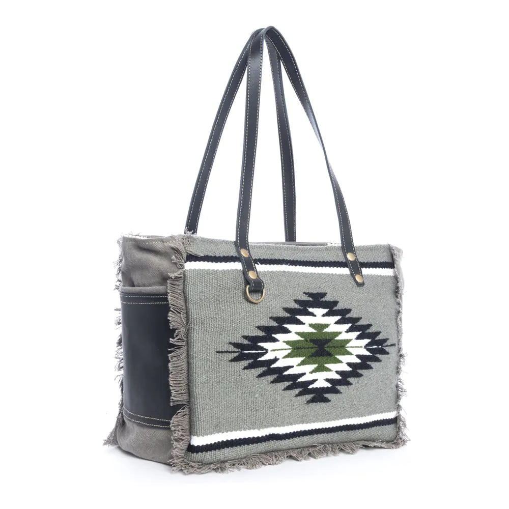 Myra Bag Algodones Small Leather, Rug and Canvas Bag in Cloud Gray