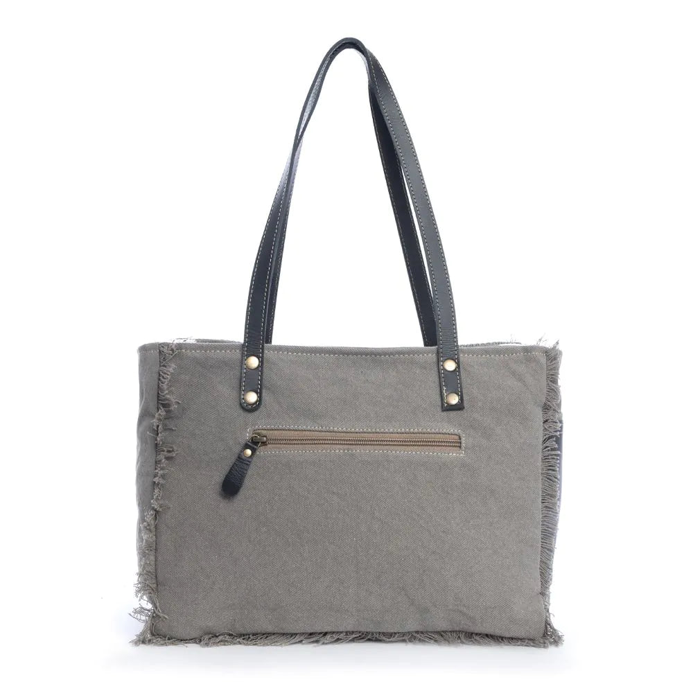 Myra Bag Algodones Small Leather, Rug and Canvas Bag in Cloud Gray