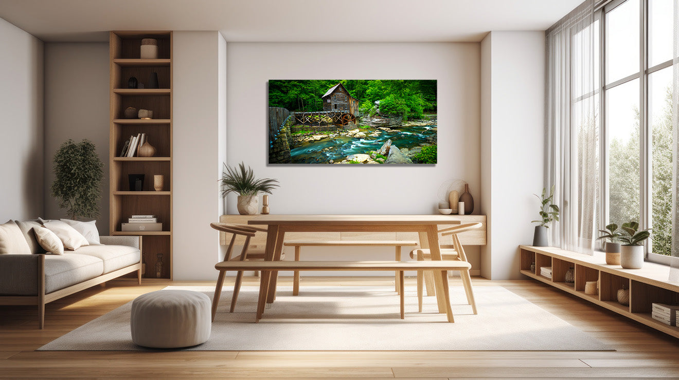 The Glad Creed Grist Mill in Babcock State Park near Beckley, West Virginia fine art photograph by Scott Turnmeyer shown in home.